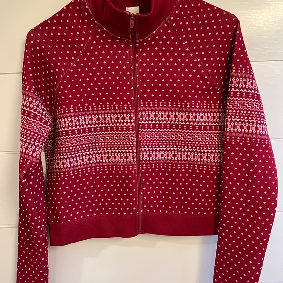 Fabletics Spiced Apple Festive Fair Isle Holiday Seamless Cropped Jacket size XL - Picture 6 of 12
